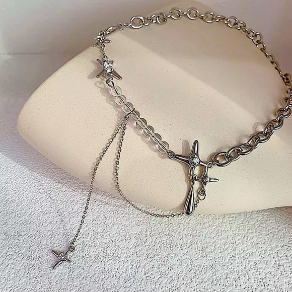 NEW SILVER DROP CROSS MULTILAYER LOLLITA PENDANT GOTHIC MINIMALIST NECKLACE - Picture 11 of 13